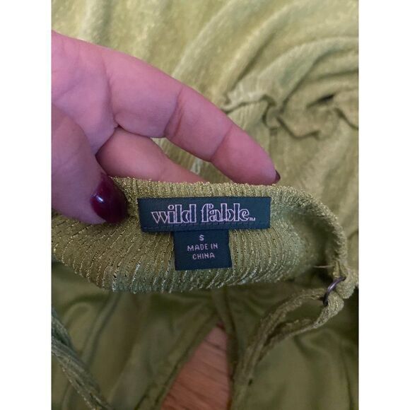 Wild Fable womens green shimmer ruffled v-neck layered peasant short sun dress S - Picture 7 of 8